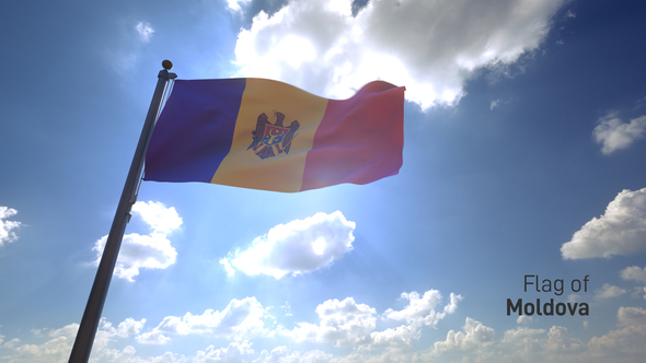 Moldova Flag on a Flagpole V4 alt