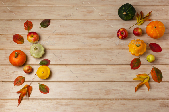 Fall background with yellow, red and green pumpkins - Stock Photo - Images