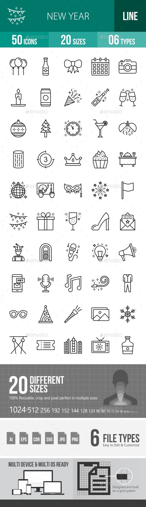 [DOWNLOAD]New Year Line Icons