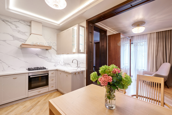 Modern white kitchen clean interior design - Stock Photo - Images