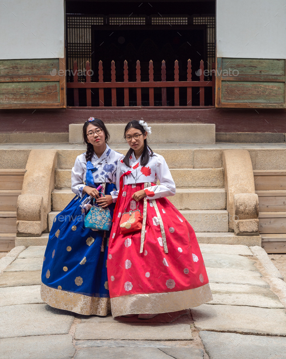 Seoul, South Korea - August, 08 2017: Asian women in traditional Korean clothing - Stock Photo - Images