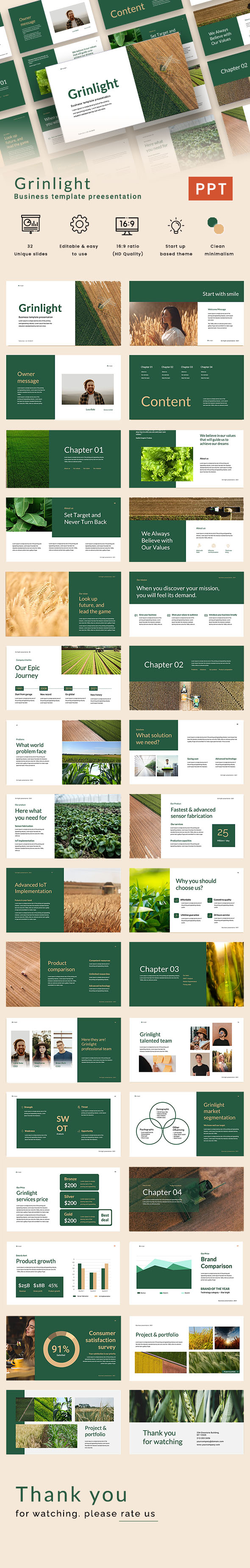 Modern Green Brown Business PowerPoint Template