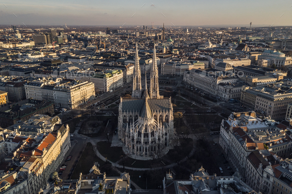 Aerial view of Votivkirche - Stock Photo - Images