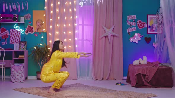 Great Looking Lady in Pajamas Doing the Workout alt