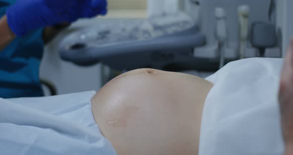 Doctor Examining a Pregnant Woman with Ultrasound alt