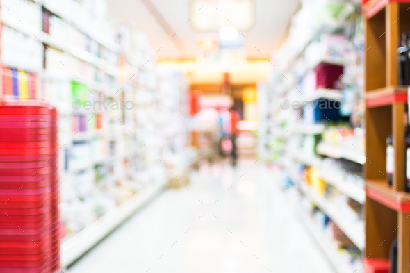 Supermarket store blur background with bokeh Stock Photo by Weedezign_photo