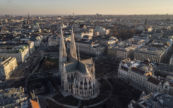 Aerial view of Votivkirche - Stock Photo - Images