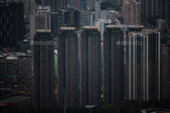 Hong Kong, China skyscraper building in modern city landscape, business urban center of Asia