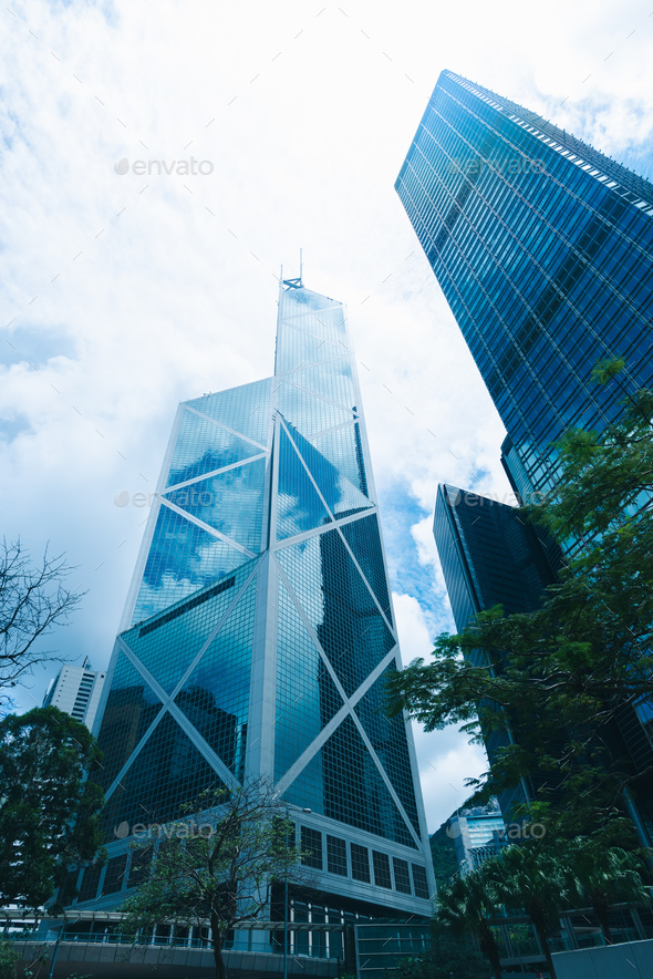 Hong Kong, China skyscraper building in modern city landscape, business urban center of Asia