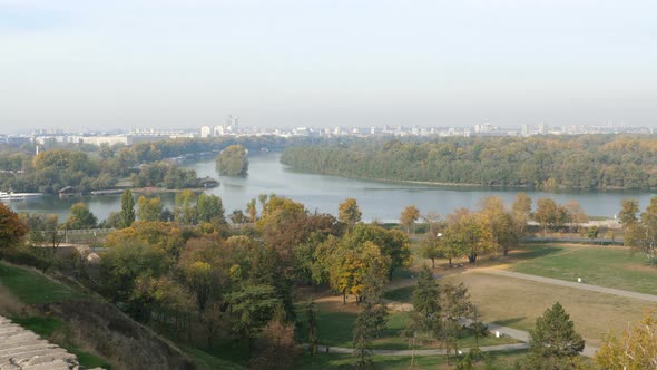 Panorama of Belgrade at Confluence of Sava and Danube with Novi Beograd alt