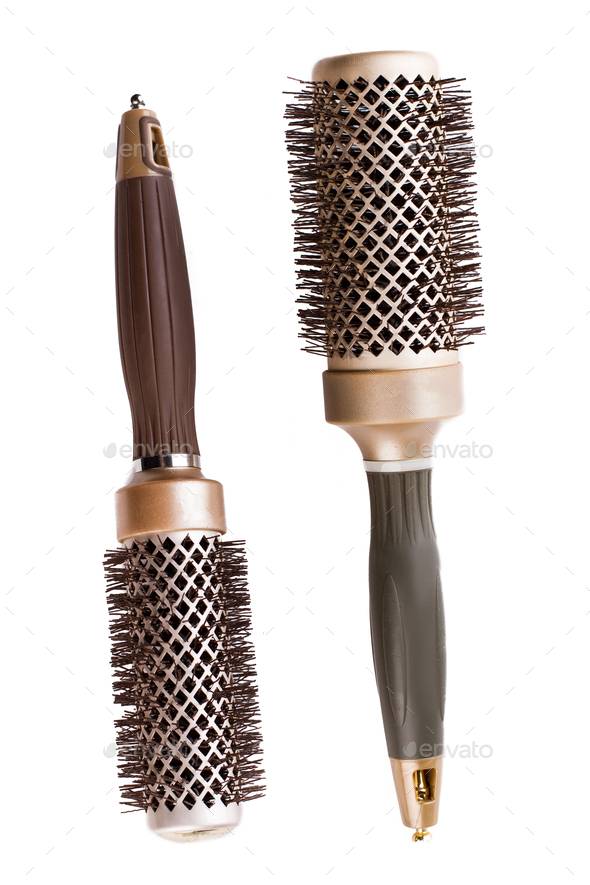 Two round hair brushes, top view.