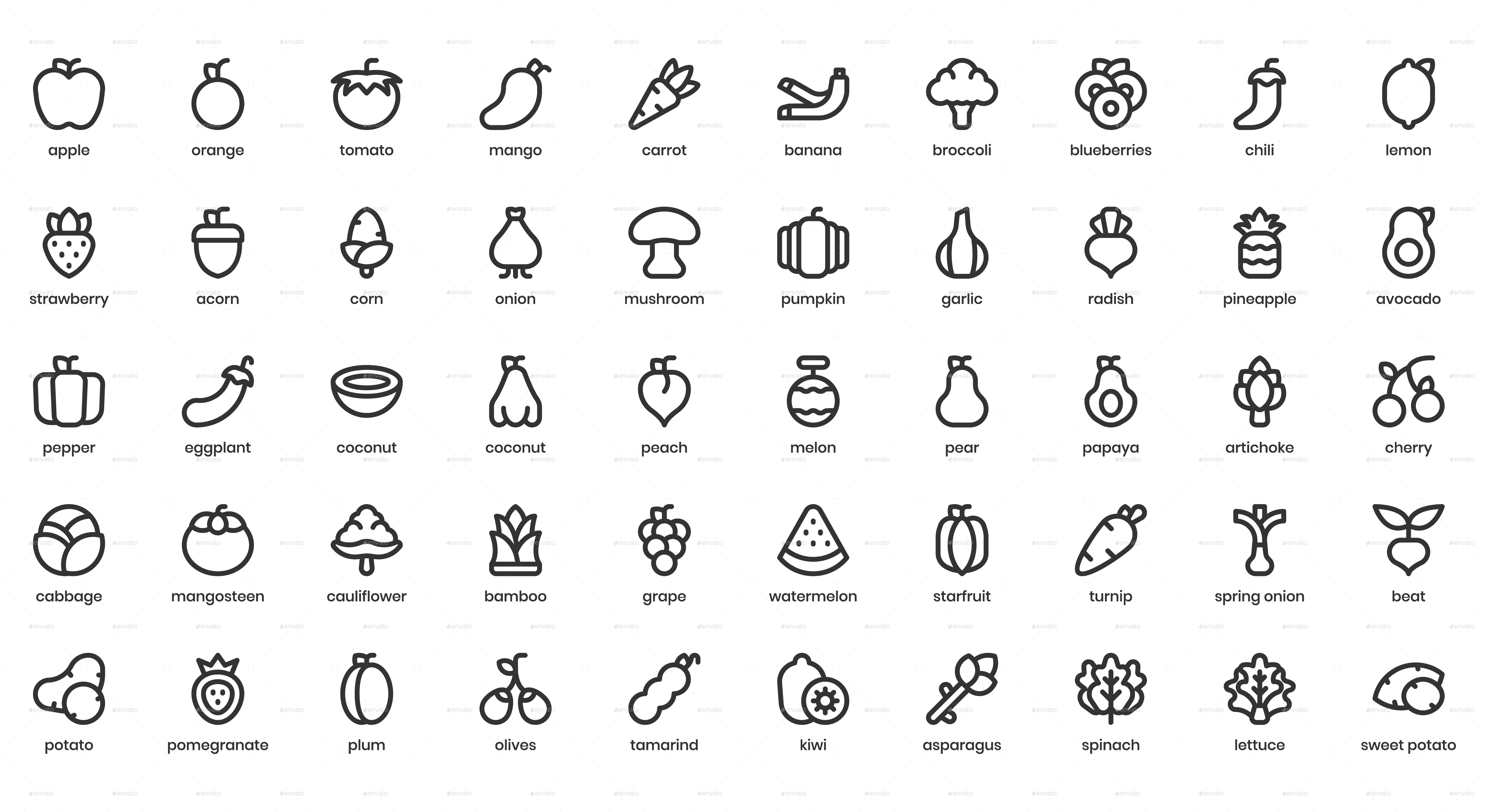 Fruit and Vegetable icon Set, Icons | GraphicRiver
