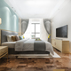 3d rendering green vintage minimal bedroom suite in hotel with tv - PhotoDune Item for Sale