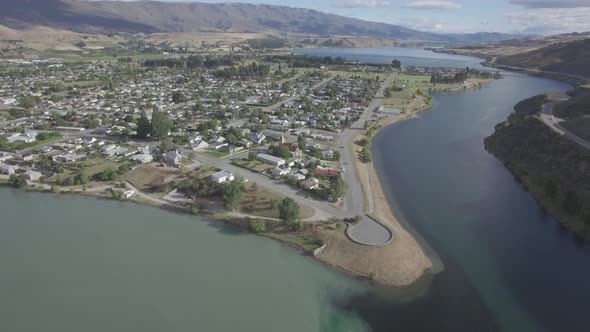 Aerial of picturesque town in New Zealand