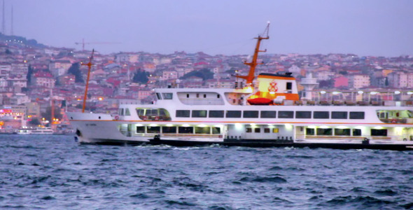 Istanbul Bosphorus Ferry And Boat Night Time