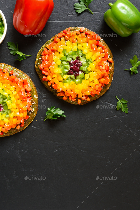 Rainbow veggie bell peppers pizza