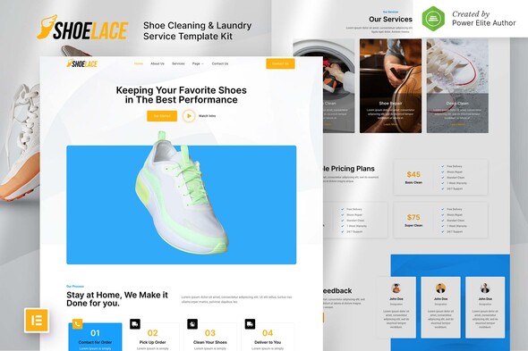Shoelace – Shoes Cleaning & Laundry Service Elementor Template Kit
