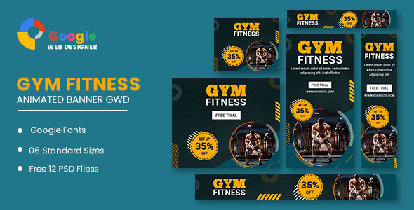 Gym Fitness Google Adwords HTML5 Banner Ads GWD