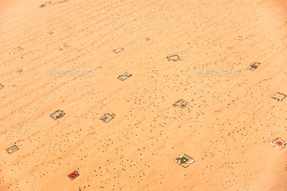 Aerial View Of Safari Camps, Desert Camp. Dubai, United Arab Emirates