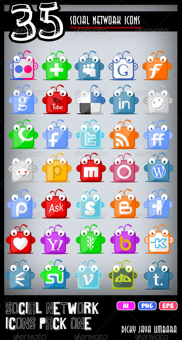 Social Network Icons Pack One - Characters Vectors