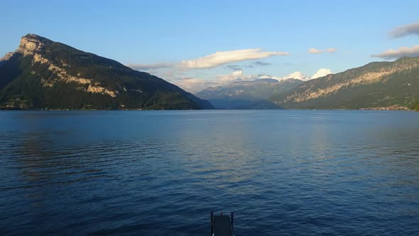 Timelapse of Lake Thun (thunersee) and Mountains of Swiss Alps in City Spiez