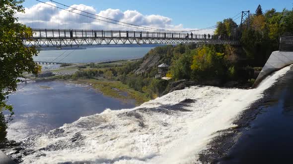 A Long Bridge The Montmorency Falls In Quebec City Along The Saint Lawrence River