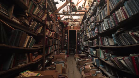 Corridor of the Old Library Littered with Ancient Shelves of Books