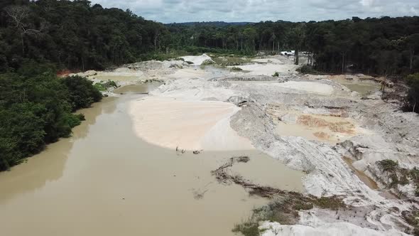 Mineral Digging Area in Amazon, Illegal Gold Mining, Birds Eye View alt
