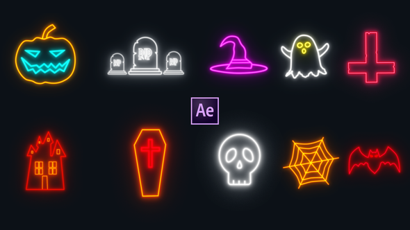 Halloween Neon Icons | 4K