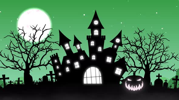 Halloween Background Animation with the Concept of Haunted Castle and Moon alt