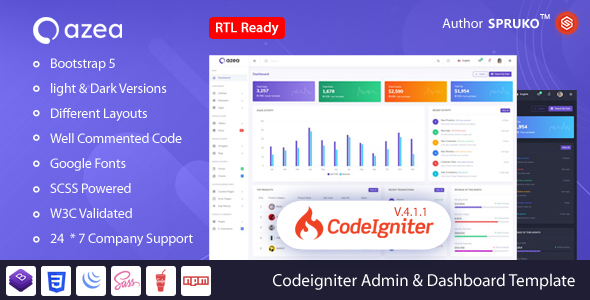 Excellent Azea – CodeIgniter Admin & Dashboard Template