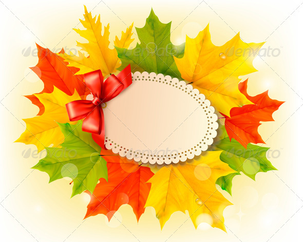 Card with leaves with a bow. - Seasons Nature