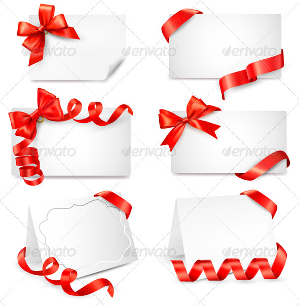 Set of beautiful cards with red gift bows - Christmas Seasons/Holidays