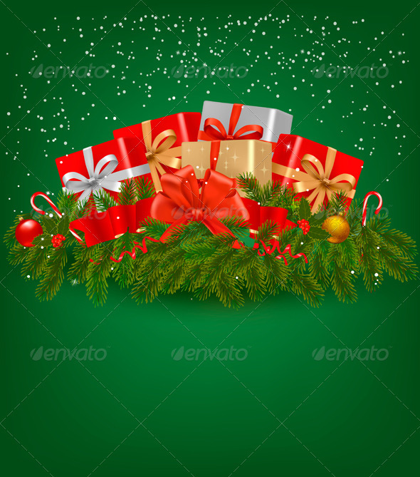 Christmas background with presents and a ribbon - Christmas Seasons/Holidays