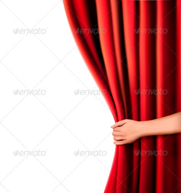 Background with red velvet curtain and hand - Backgrounds Business