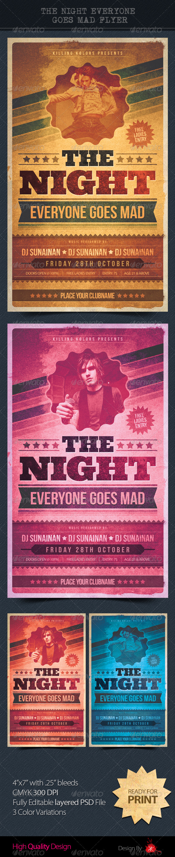 The Night Everyone Goes Mad - Flyers Print Templates