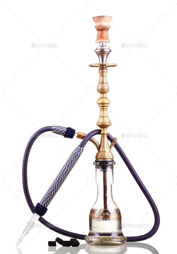 Hookah isolated on a white background. Water pipe, hookah tobacco, coal, charcoal