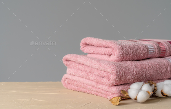 Cotton soft towels front view, copy space