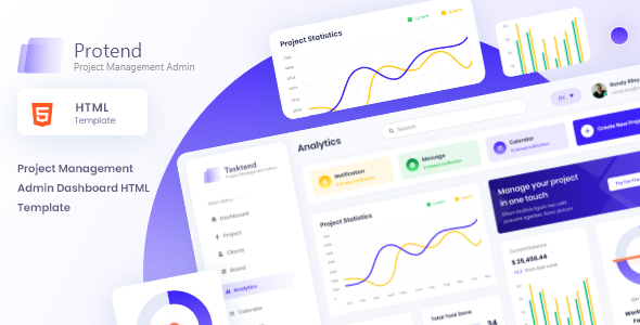 Extraordinary Protend - Project Management Admin Dashboard HTML Template