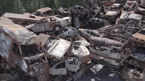 Irpin Bucha District Ukraine a Dump of Shot and Burned Cars alt