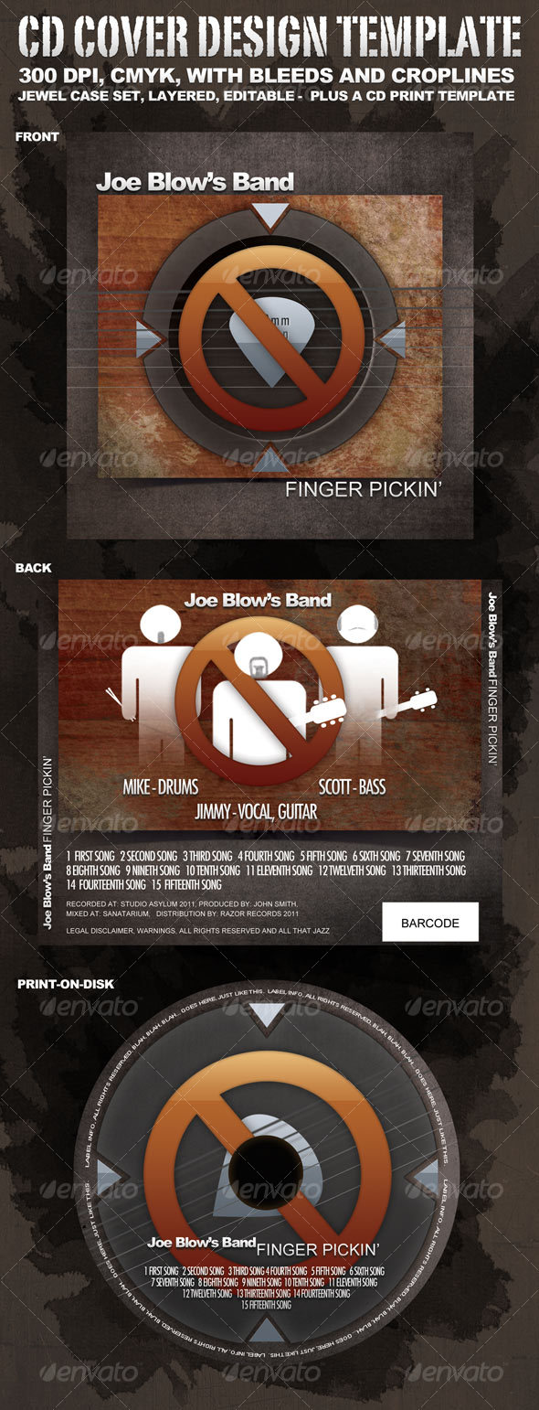 CD Cover Design "Finger Pickin'" - CD & DVD Artwork Print Templates