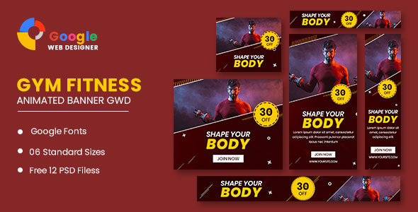 Gym Fitness Google Adwords HTML5 Banner Ads GWD