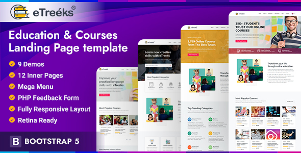 Wonderful eTreeks - Online Courses & Education Landing Page Template