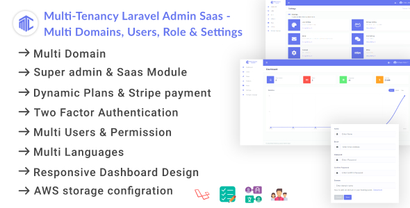 Multi-Tenancy Laravel Admin Saas – Domains, Users, Role, Permissions & Settings