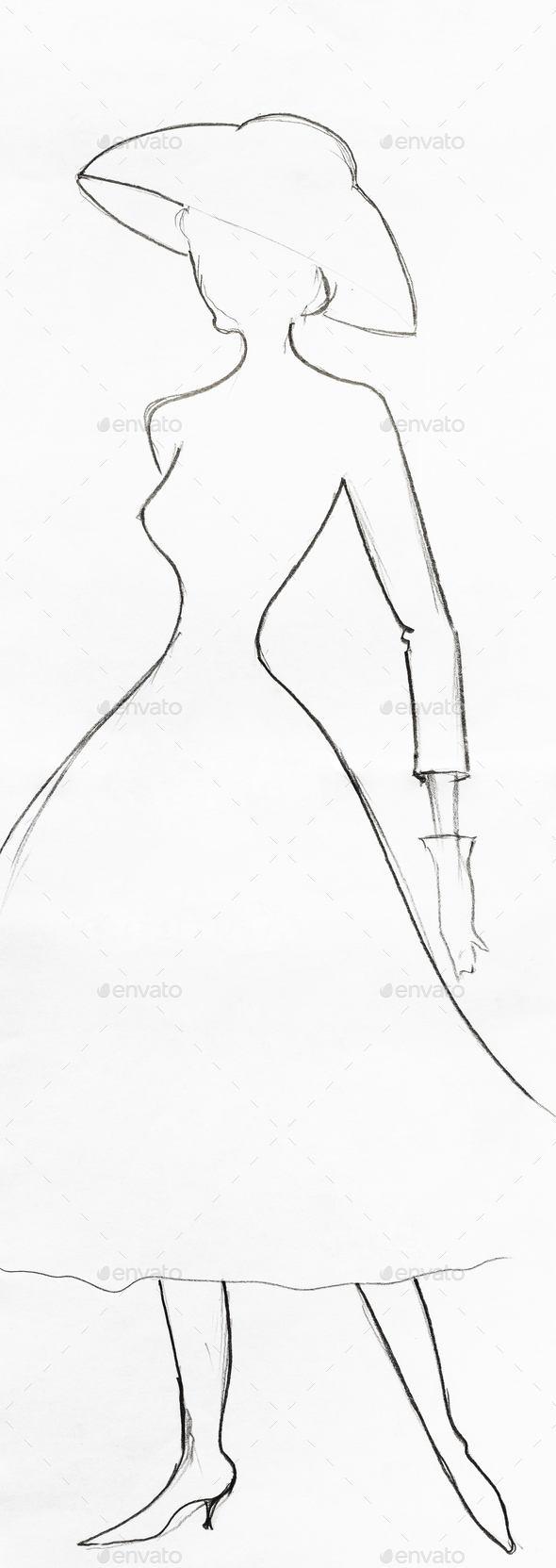 outline of fashionable silhouette of woman of 50s Stock Photo by vvoennyy