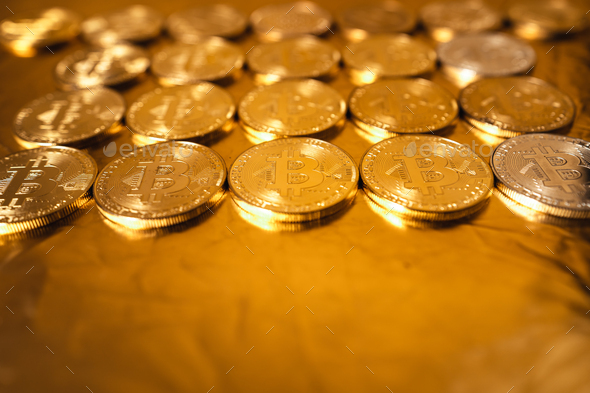 Gold Bitcoin On Gold Background Stock Photo By Artrachen 