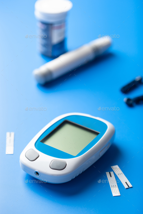 glucometer ketometer lancet and strips for self-monitoring of blood glucose or ketones level