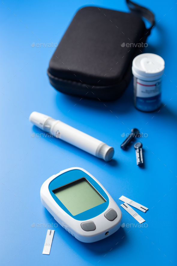 glucometer ketometer self-monitoring of blood glucose or ketones level. diabetes or keto diet