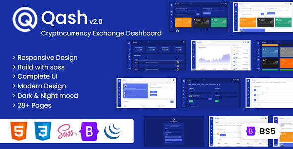 Extraordinary Qash - Cryptocurrency Exchange Dashboard HTML Template + Light and Dark