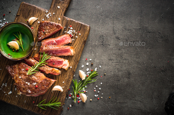 Grilled beef steak with herbs - Stock Photo - Images